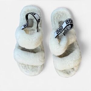 UGG White Oh Yeah Shearling Slingback Slides